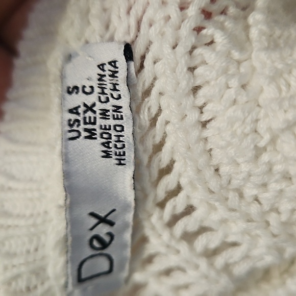 Dex/ SweaterWomen's S White V-Neck Knit Crochet - Picture 5 of 5